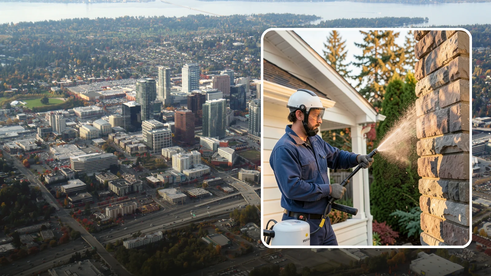 Chimney Exterior Cleaning in Bellevue, King County, WA - We clean the exterior of masonry and sided chimneys to remove algae, soot streaks, and moss from their weathered faces.