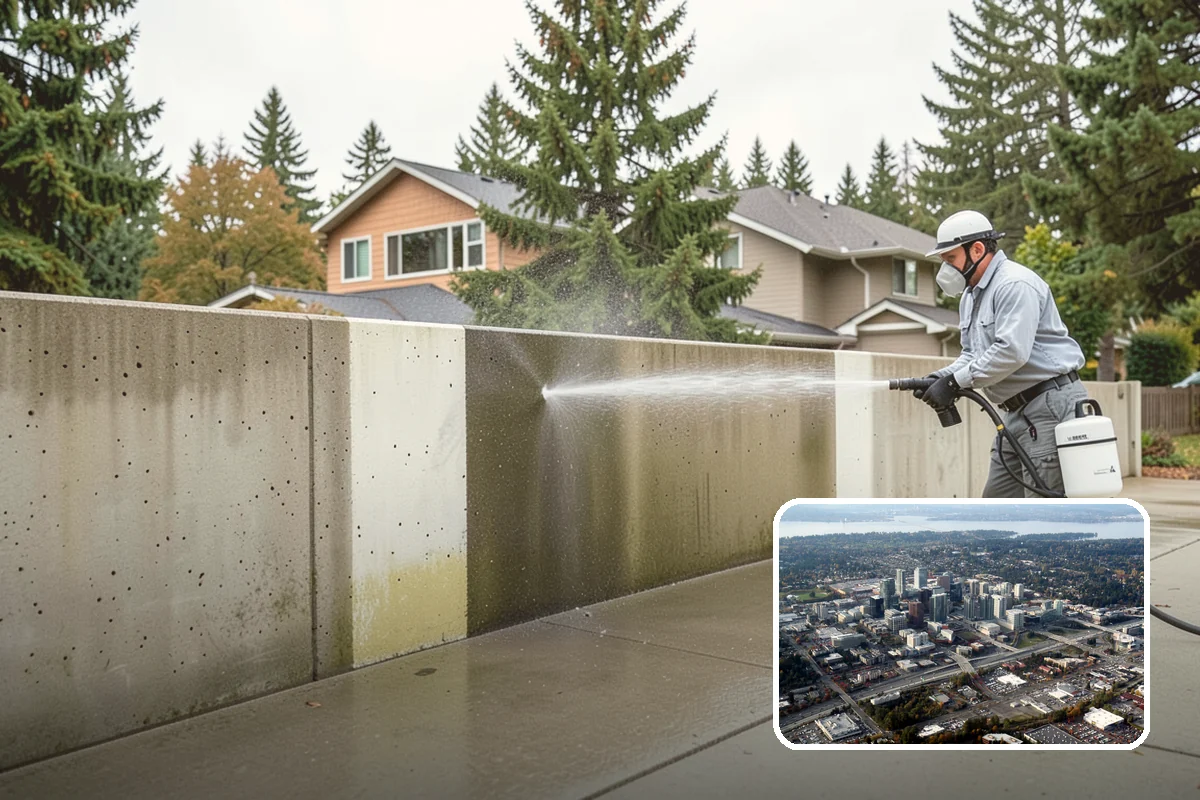 Chimney Exterior Cleaning in Bellevue, King County, WA - Removes algae and dark streaking from exposed chimney faces