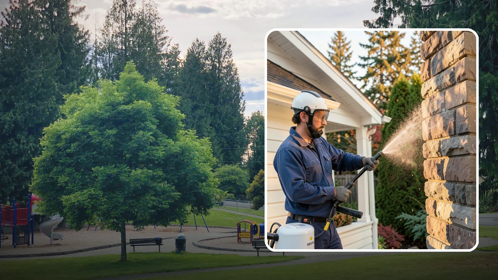 Chimney Exterior Cleaning in Bonney Lake, Pierce County, WA - We clean the exterior of masonry and sided chimneys to remove algae, soot streaks, and moss from their weathered faces.