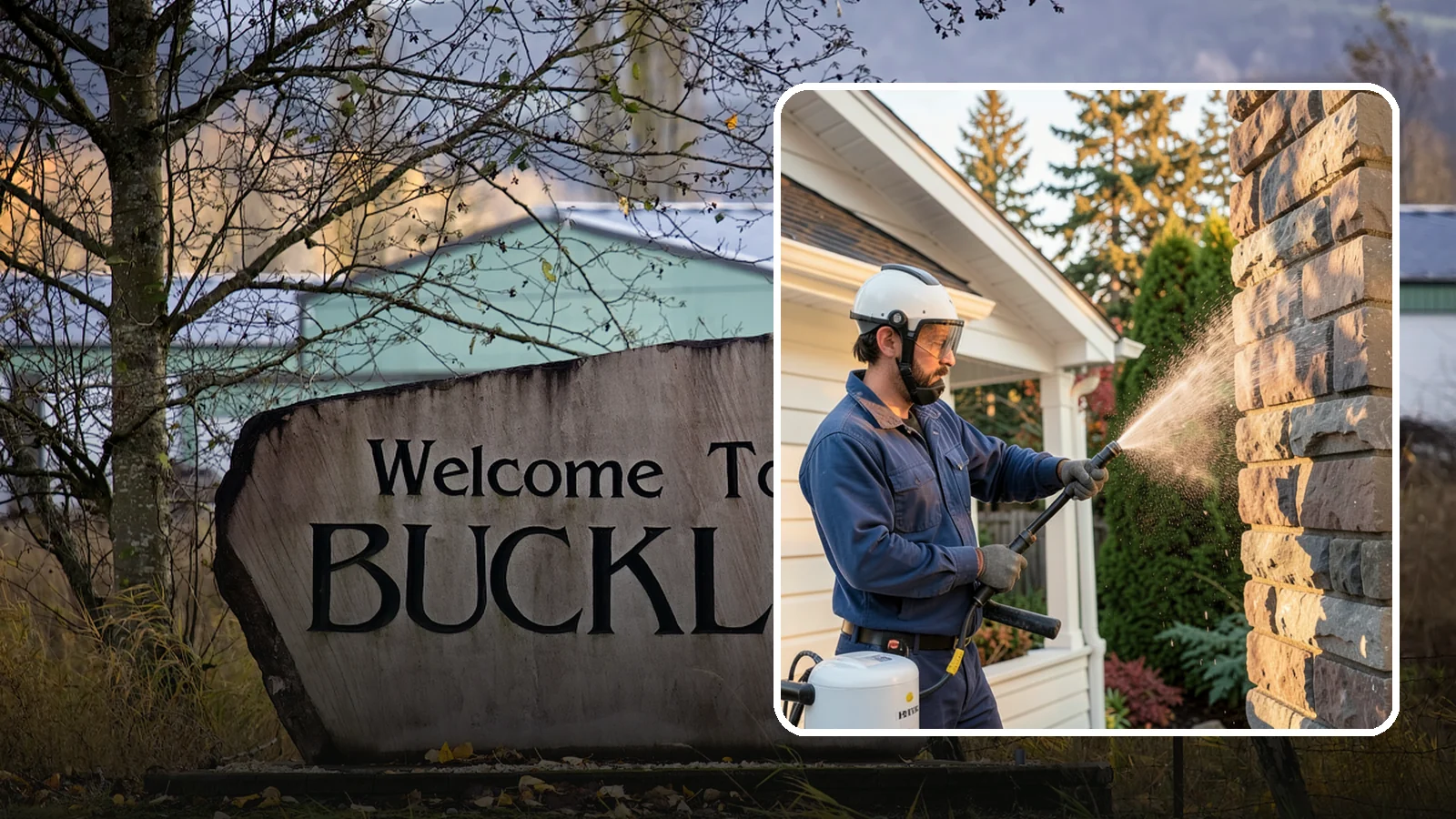 Chimney Exterior Cleaning in Buckley, Pierce County, WA - We clean the exterior of masonry and sided chimneys to remove algae, soot streaks, and moss from their weathered faces.
