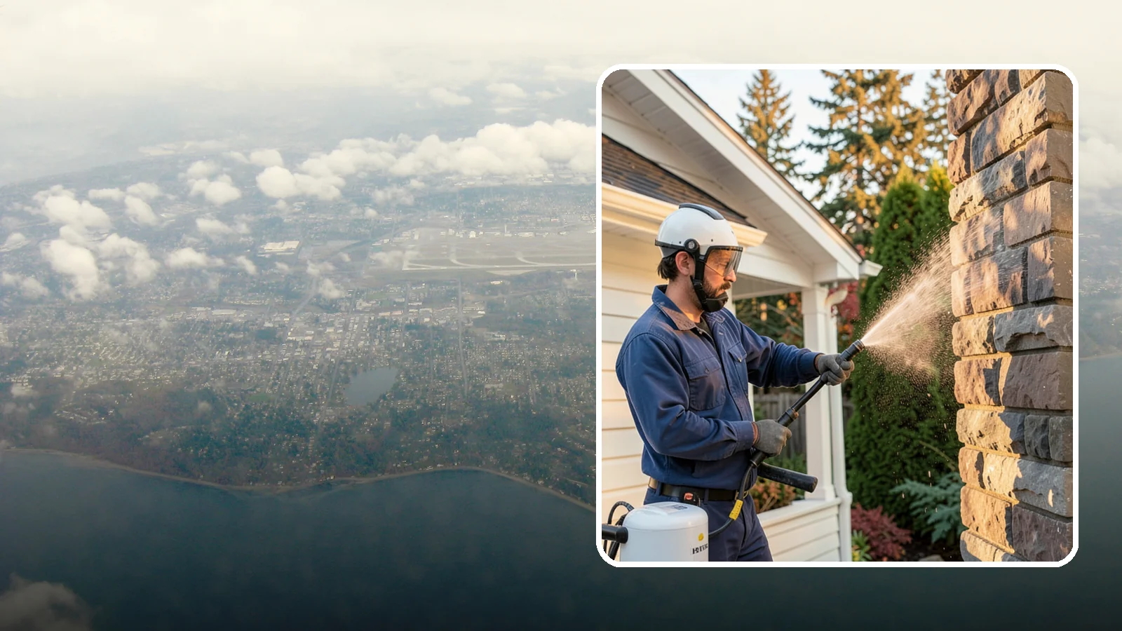 Chimney Exterior Cleaning in Burien, King County, WA - We clean the exterior of masonry and sided chimneys to remove algae, soot streaks, and moss from their weathered faces.
