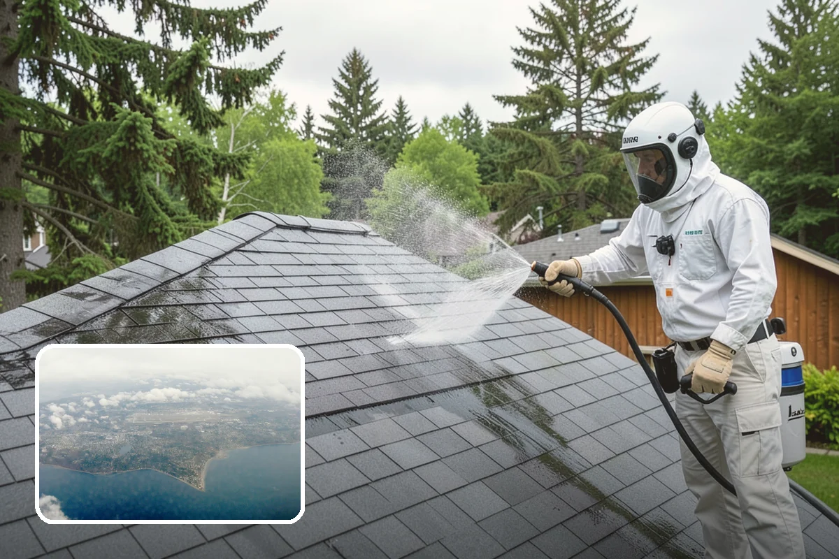Chimney Exterior Cleaning in Burien, King County, WA - Removes algae and dark streaking from exposed chimney faces
