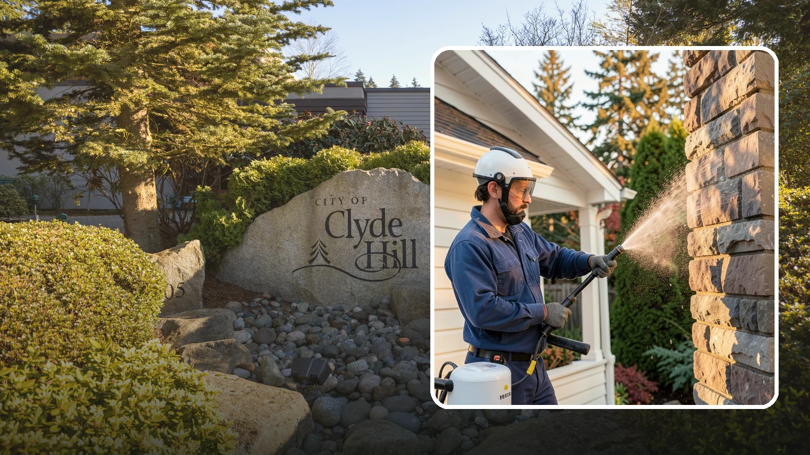 Chimney Exterior Cleaning in Clyde Hill, King County, WA - We clean the exterior of masonry and sided chimneys to remove algae, soot streaks, and moss from their weathered faces.
