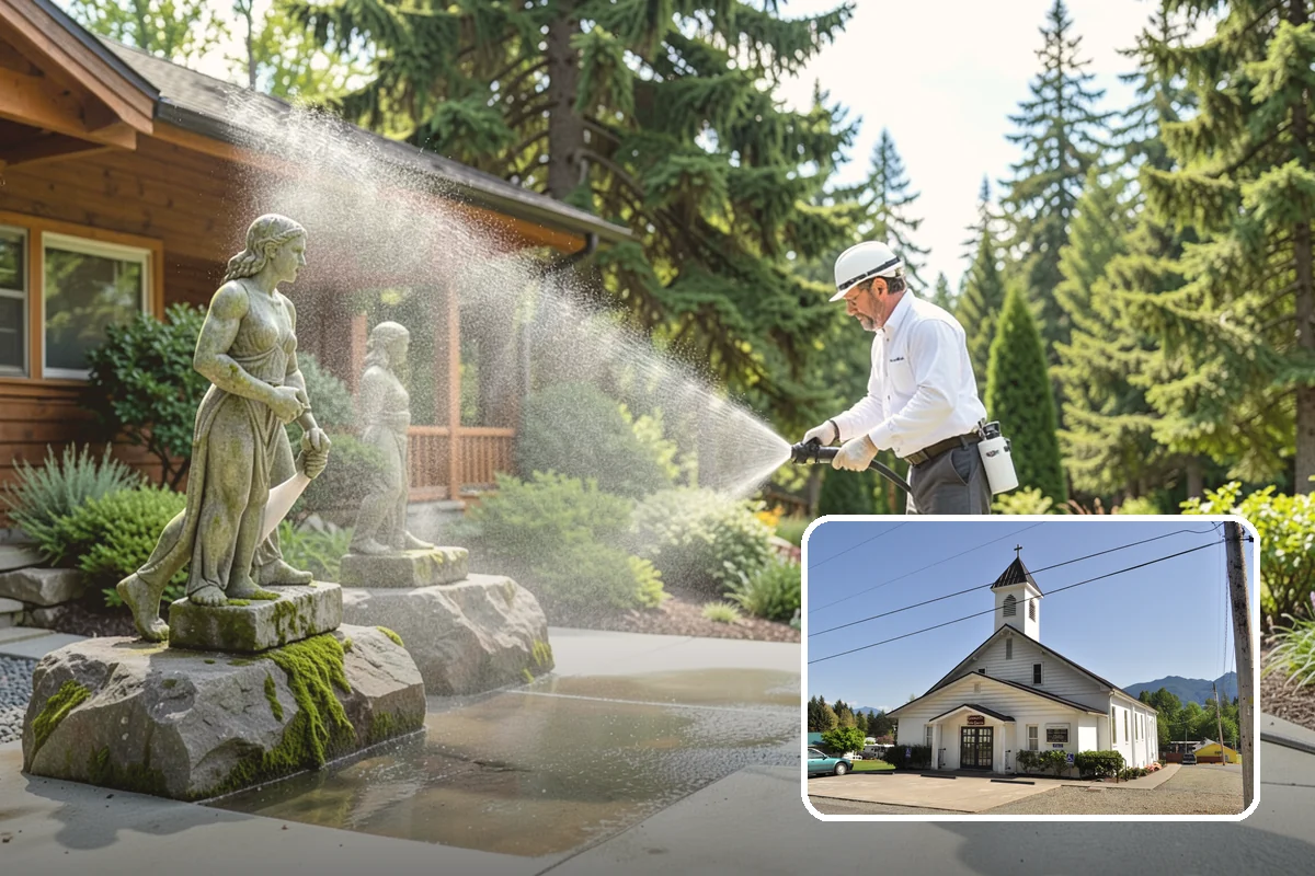 Chimney Exterior Cleaning in Concrete, Skagit County, WA - Removes algae and dark streaking from exposed chimney faces