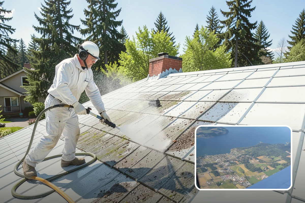 Chimney Exterior Cleaning in Coupeville, Island County, WA - Removes algae and dark streaking from exposed chimney faces