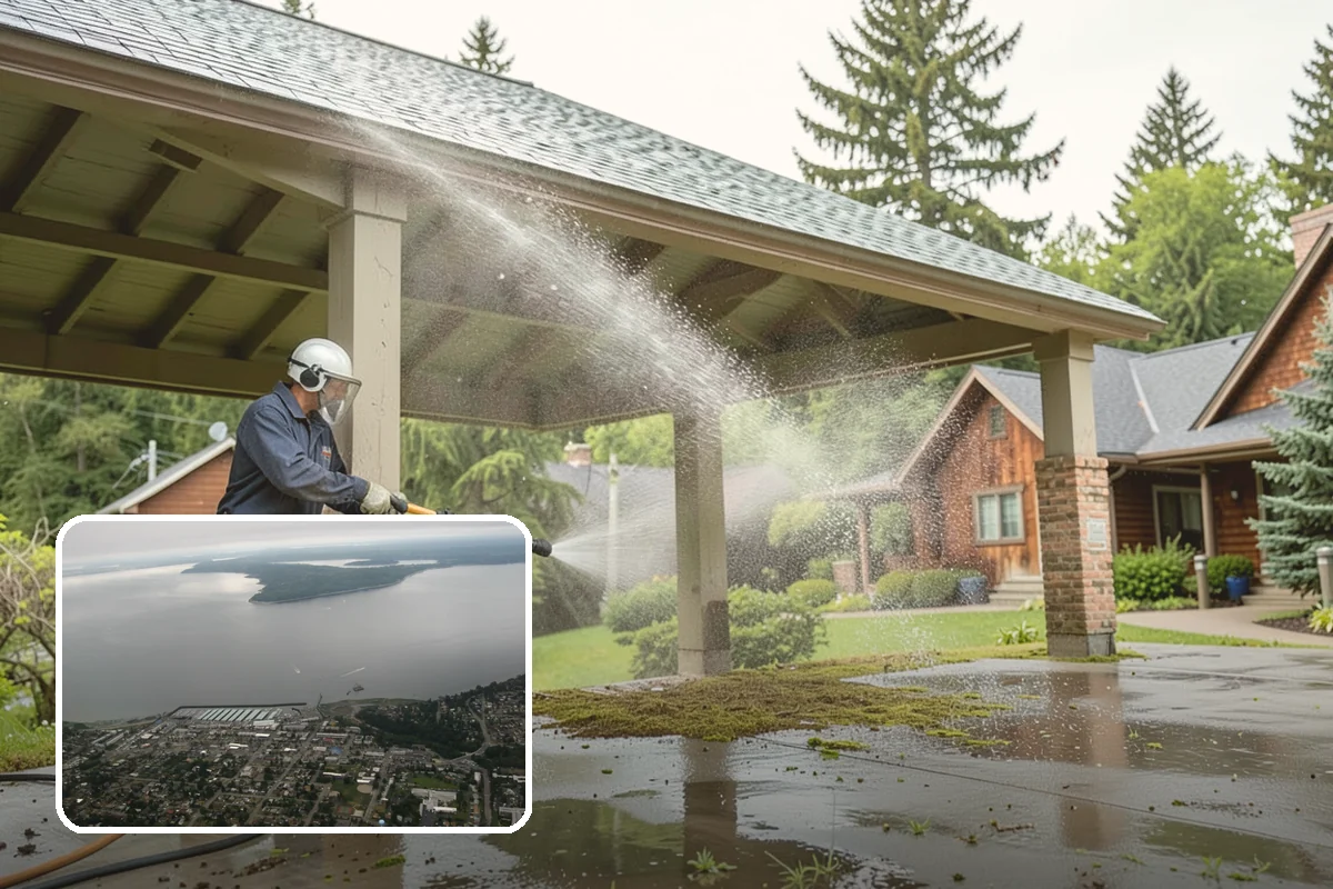Chimney Exterior Cleaning in Des Moines, King County, WA - Removes algae and dark streaking from exposed chimney faces