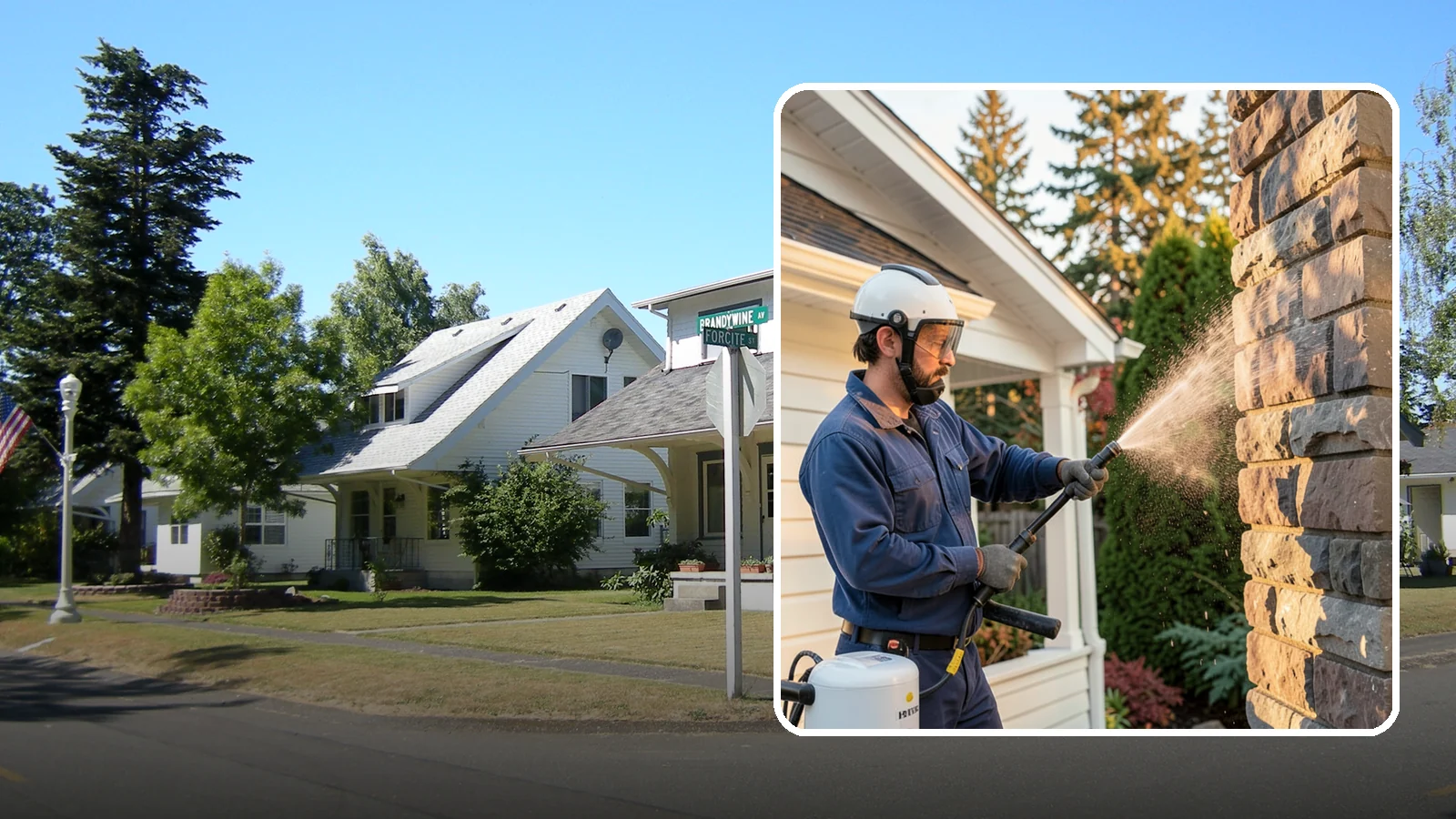 Chimney Exterior Cleaning in DuPont, Pierce County, WA - We clean the exterior of masonry and sided chimneys to remove algae, soot streaks, and moss from their weathered faces.