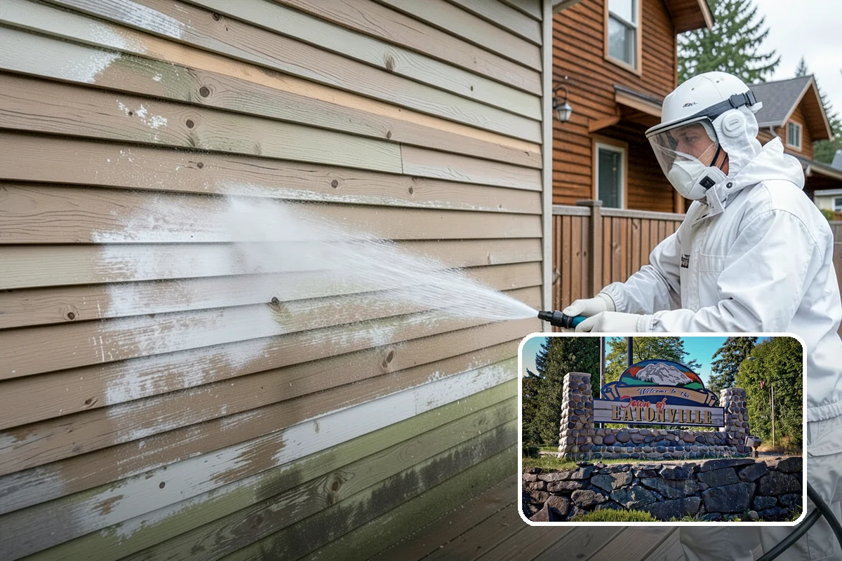 Chimney Exterior Cleaning in Eatonville, Pierce County, WA - Removes algae and dark streaking from exposed chimney faces