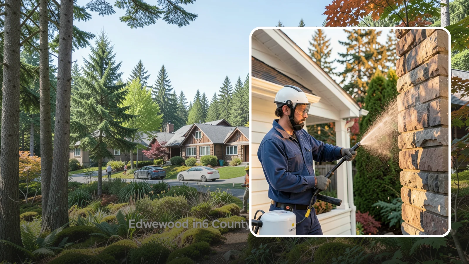 Chimney Exterior Cleaning in Edgewood, Pierce County, WA - We clean the exterior of masonry and sided chimneys to remove algae, soot streaks, and moss from their weathered faces.