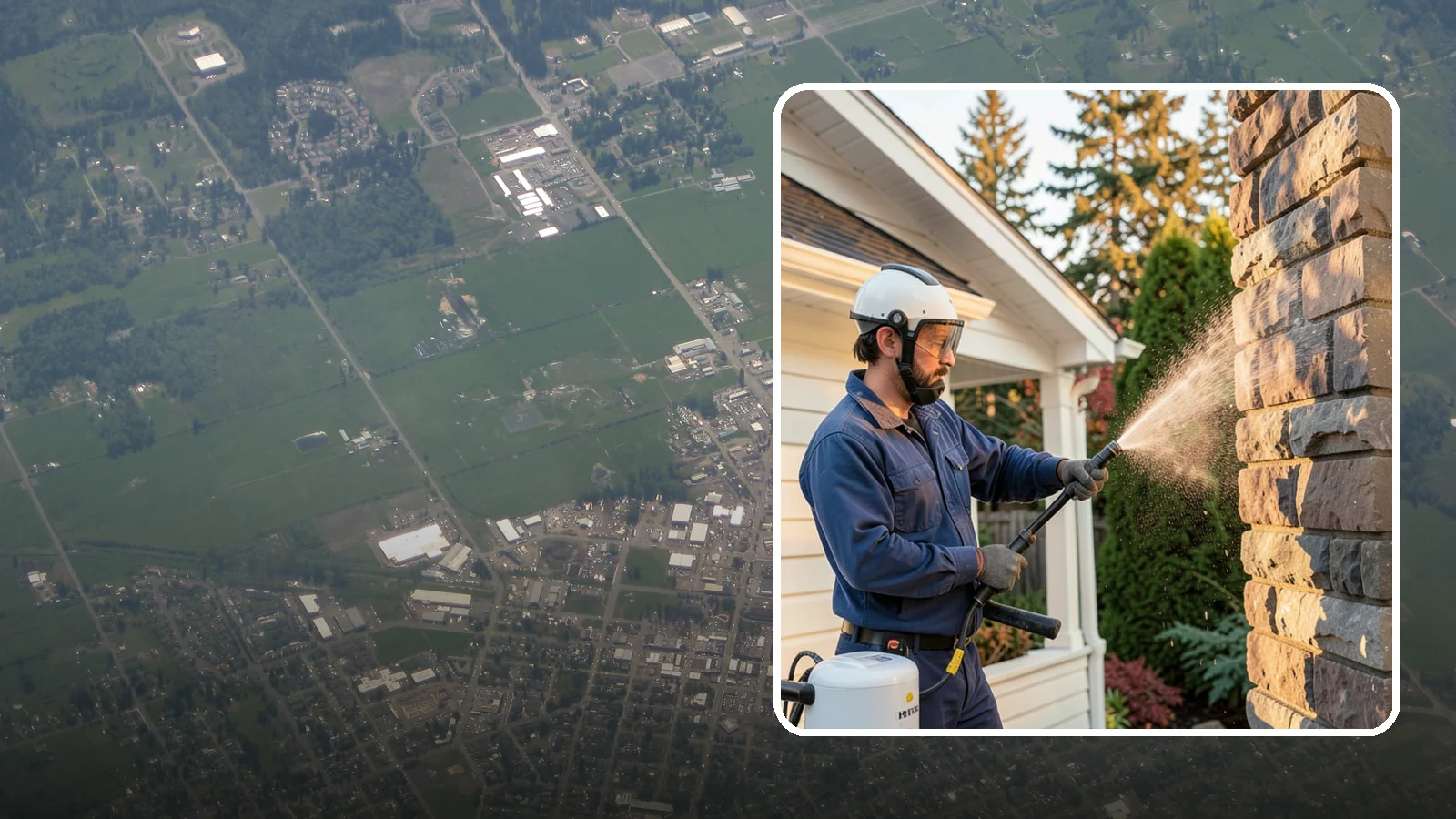 Chimney Exterior Cleaning in Enumclaw, King County, WA - We clean the exterior of masonry and sided chimneys to remove algae, soot streaks, and moss from their weathered faces.