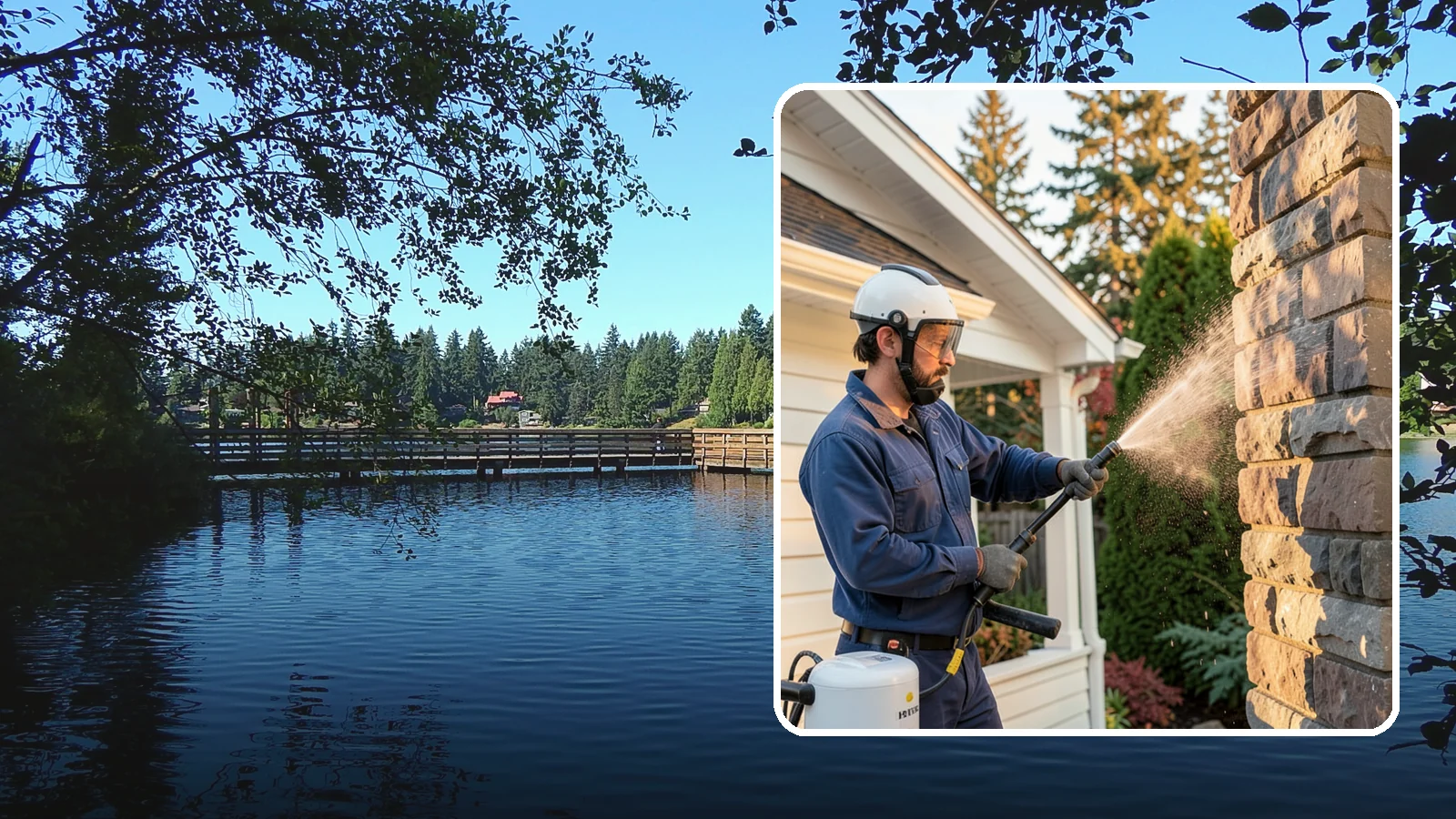 Chimney Exterior Cleaning in Federal Way, King County, WA - We clean the exterior of masonry and sided chimneys to remove algae, soot streaks, and moss from their weathered faces.