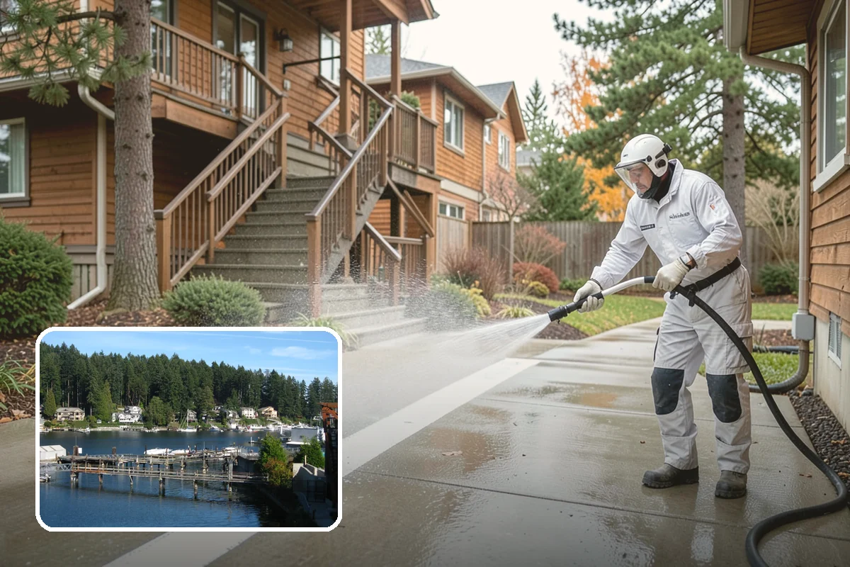 Chimney Exterior Cleaning in Gig Harbor, Pierce County, WA - Removes algae and dark streaking from exposed chimney faces