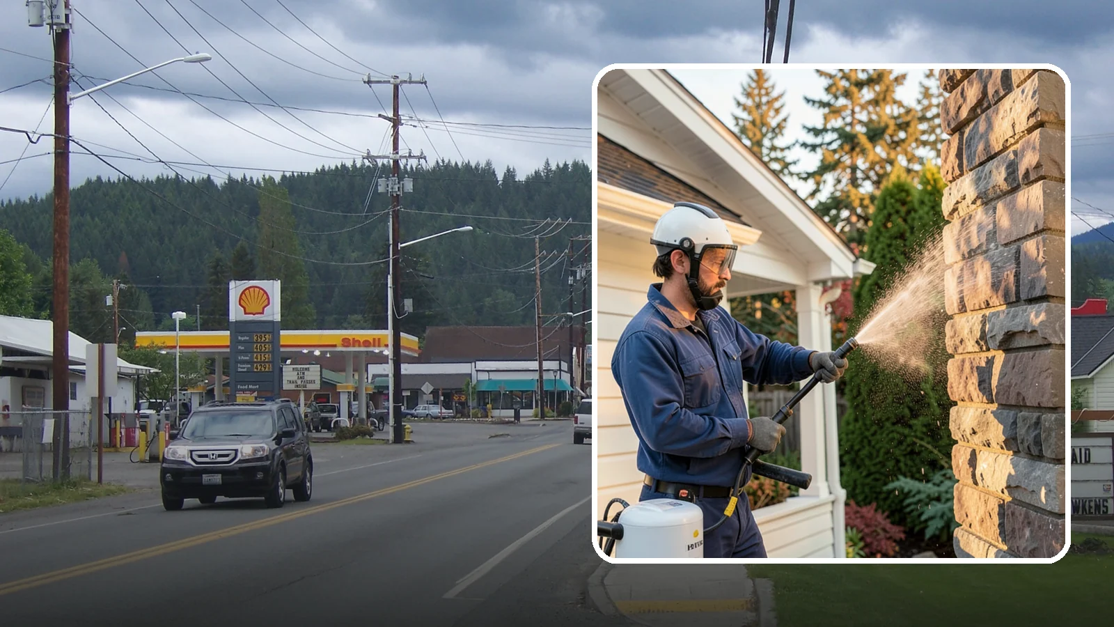 Chimney Exterior Cleaning in Granite Falls, Snohomish County, WA - We clean the exterior of masonry and sided chimneys to remove algae, soot streaks, and moss from their weathered faces.
