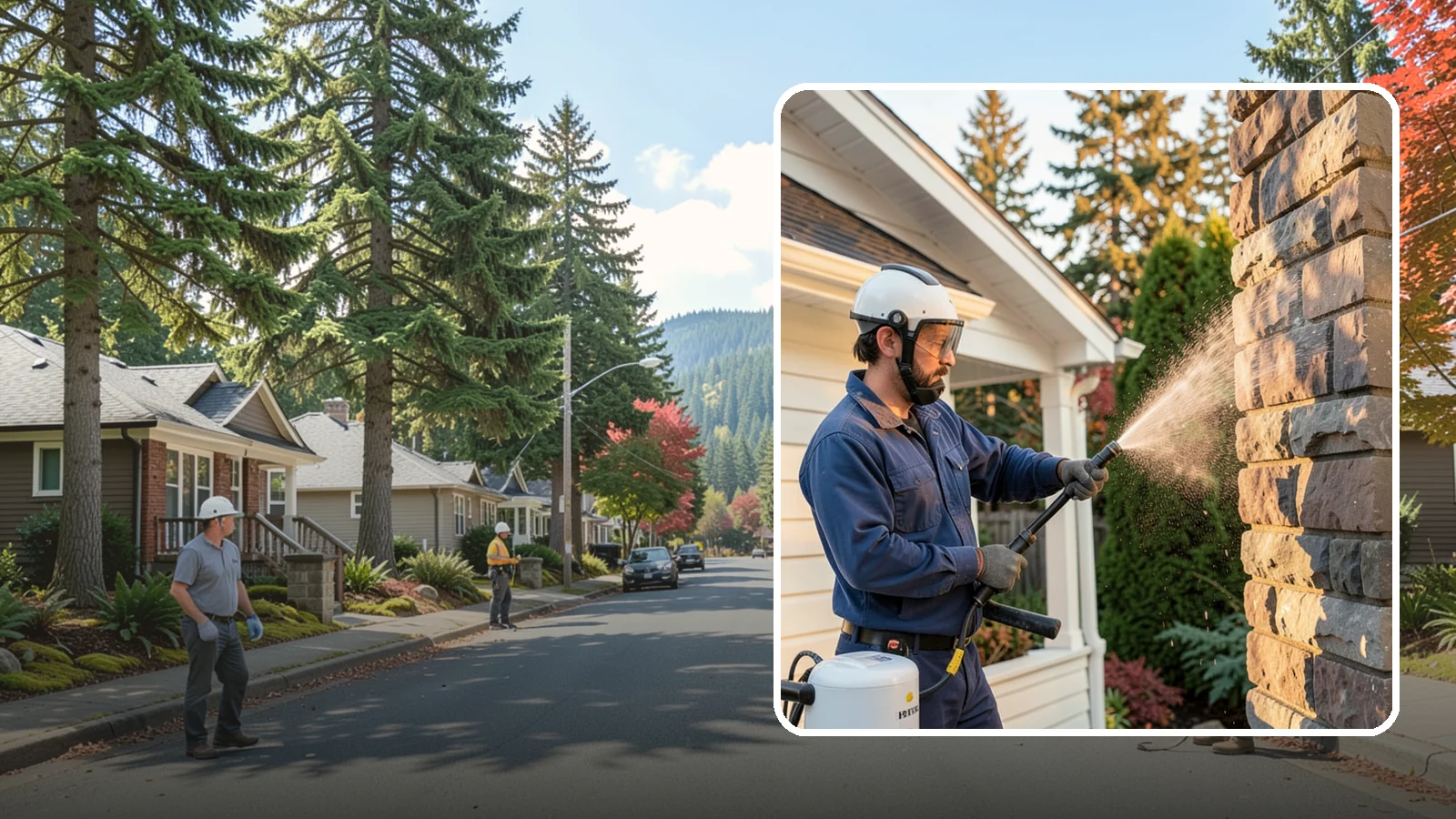 Chimney Exterior Cleaning in Hunts Point, King County, WA - We clean the exterior of masonry and sided chimneys to remove algae, soot streaks, and moss from their weathered faces.