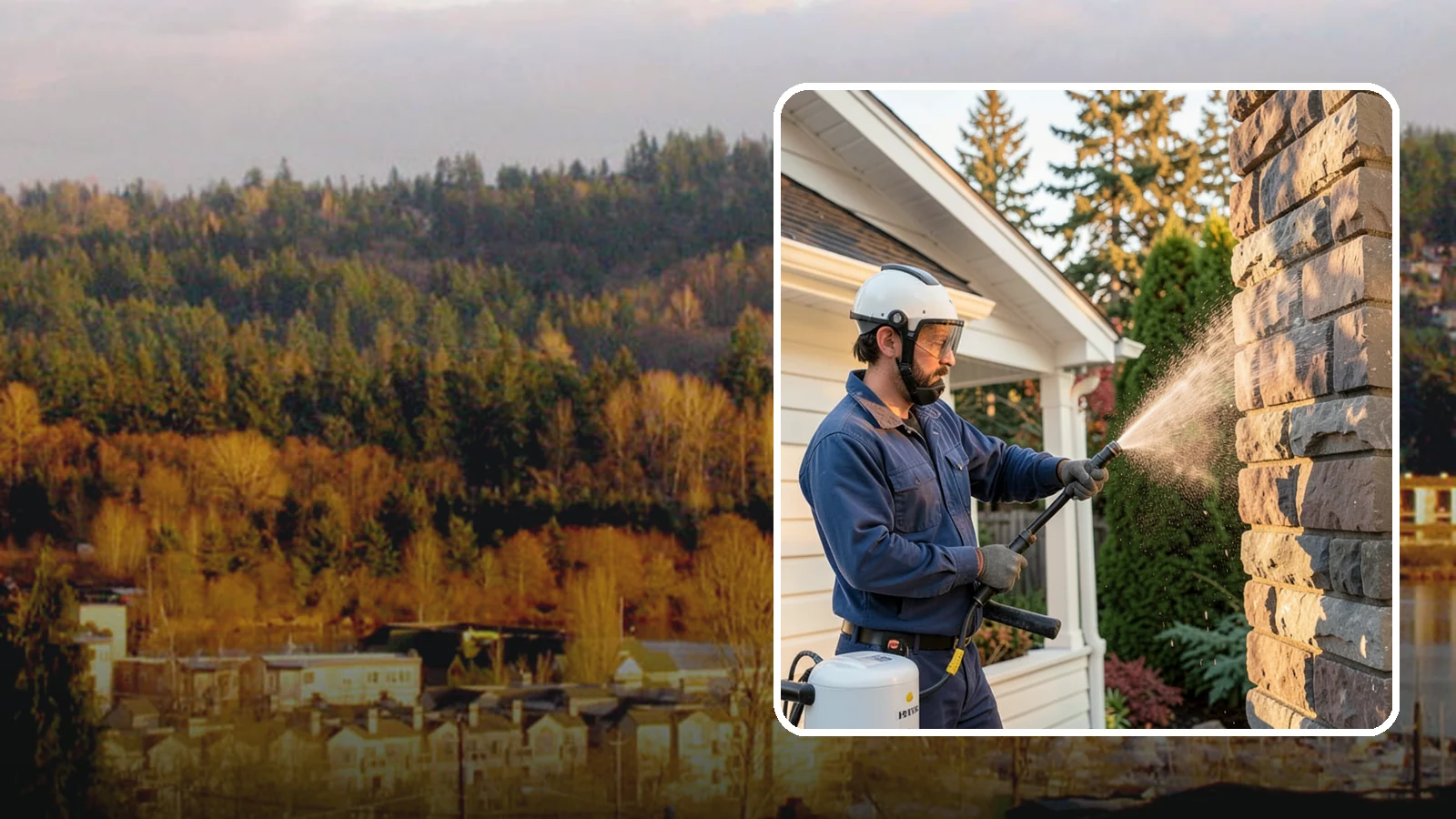 Chimney Exterior Cleaning in Kenmore, King County, WA - We clean the exterior of masonry and sided chimneys to remove algae, soot streaks, and moss from their weathered faces.