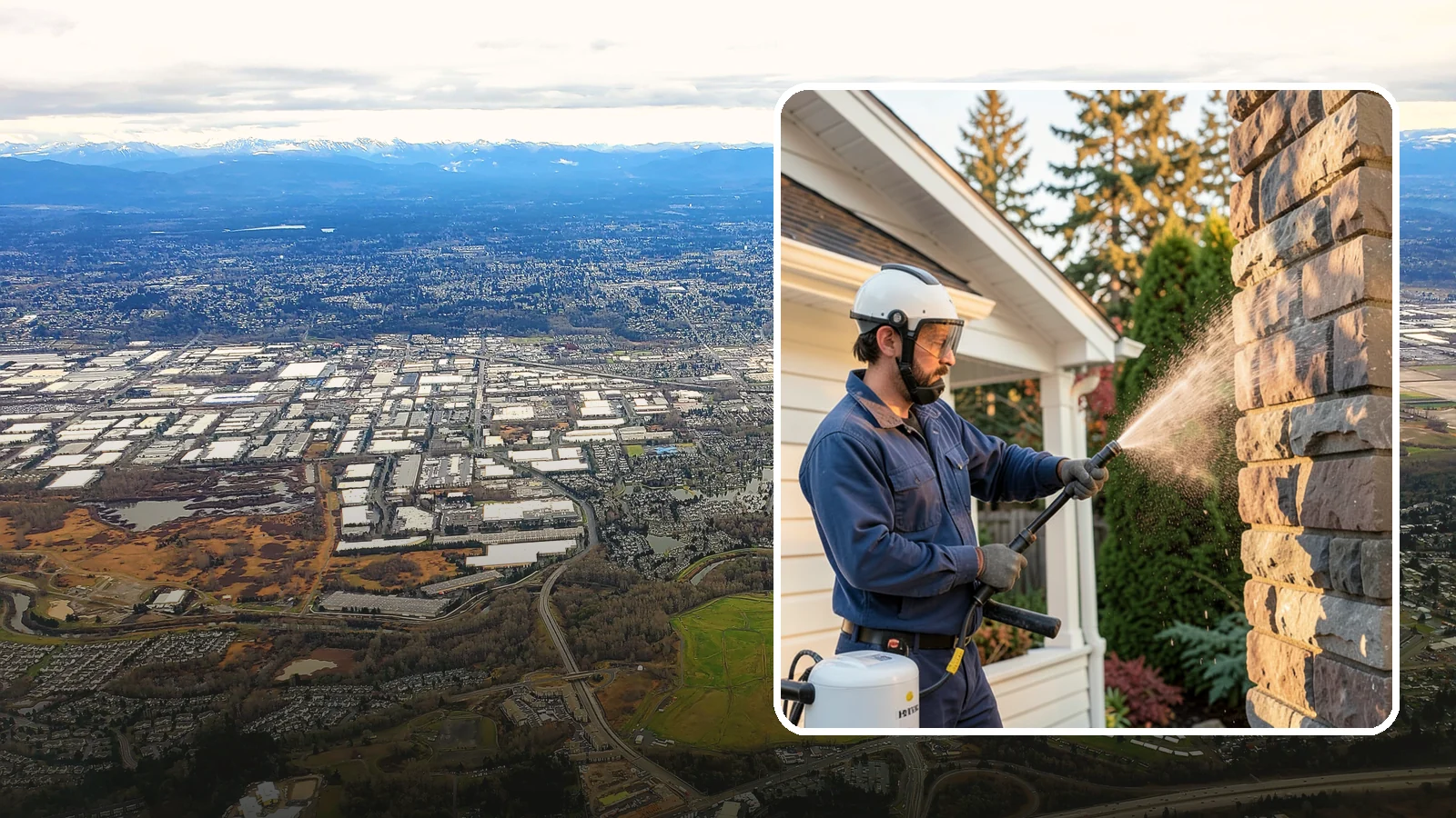 Chimney Exterior Cleaning in Kent, King County, WA - We clean the exterior of masonry and sided chimneys to remove algae, soot streaks, and moss from their weathered faces.
