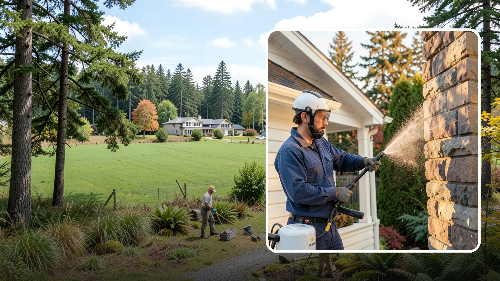 Chimney Exterior Cleaning in Lyman, Skagit County, WA - We clean the exterior of masonry and sided chimneys to remove algae, soot streaks, and moss from their weathered faces.