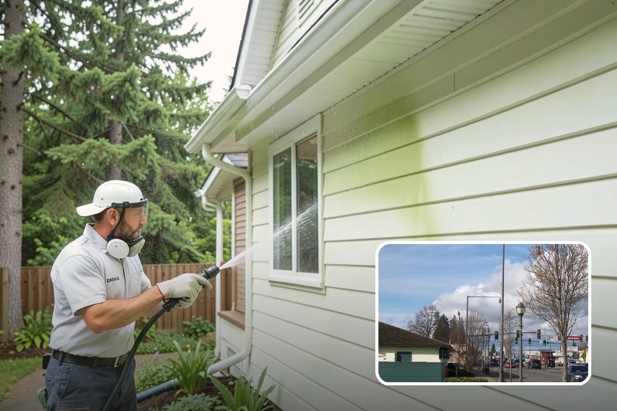 Chimney Exterior Cleaning in Marysville, Snohomish County, WA - Removes algae and dark streaking from exposed chimney faces