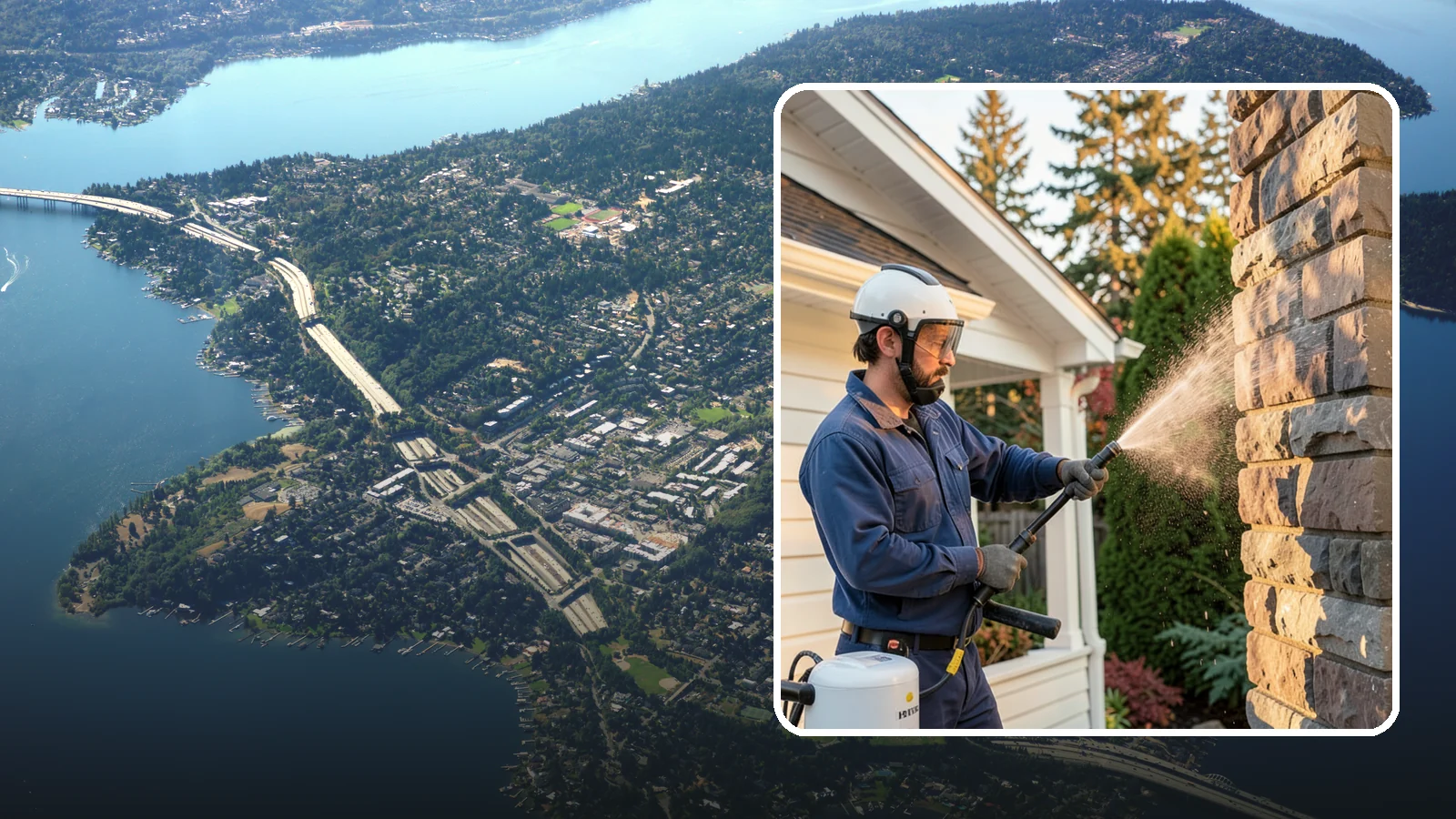 Chimney Exterior Cleaning in Mercer Island, King County, WA - We clean the exterior of masonry and sided chimneys to remove algae, soot streaks, and moss from their weathered faces.