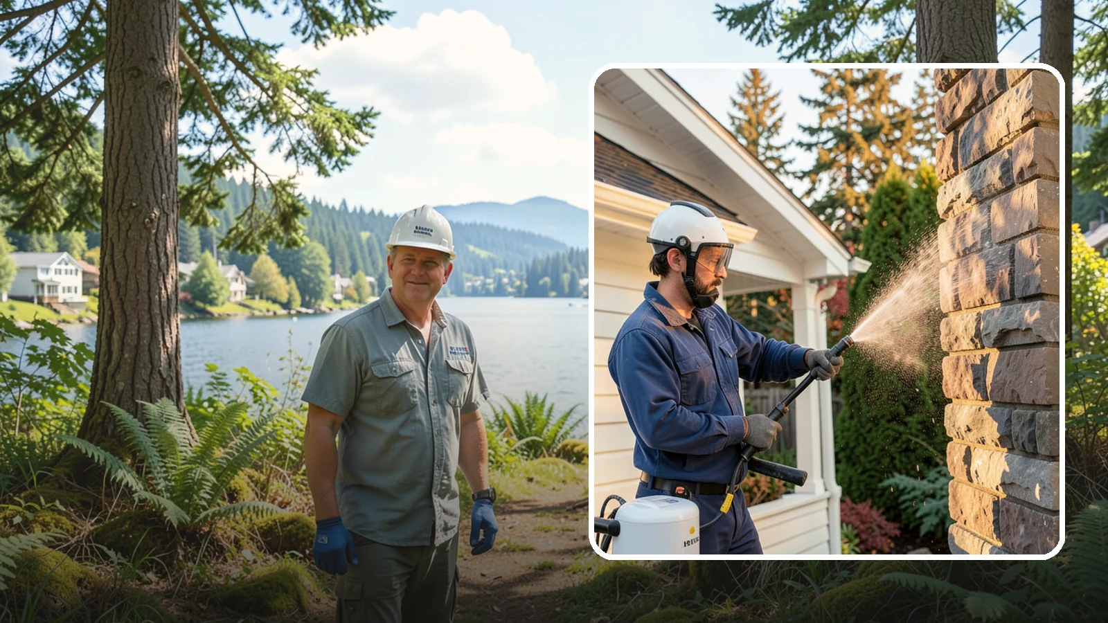 Chimney Exterior Cleaning in Milton, King County, WA - We clean the exterior of masonry and sided chimneys to remove algae, soot streaks, and moss from their weathered faces.