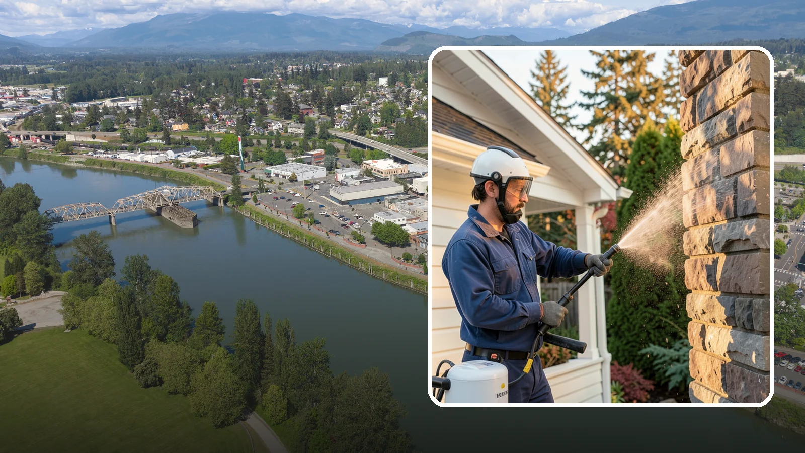 Chimney Exterior Cleaning in Mount Vernon, Skagit County, WA - We clean the exterior of masonry and sided chimneys to remove algae, soot streaks, and moss from their weathered faces.