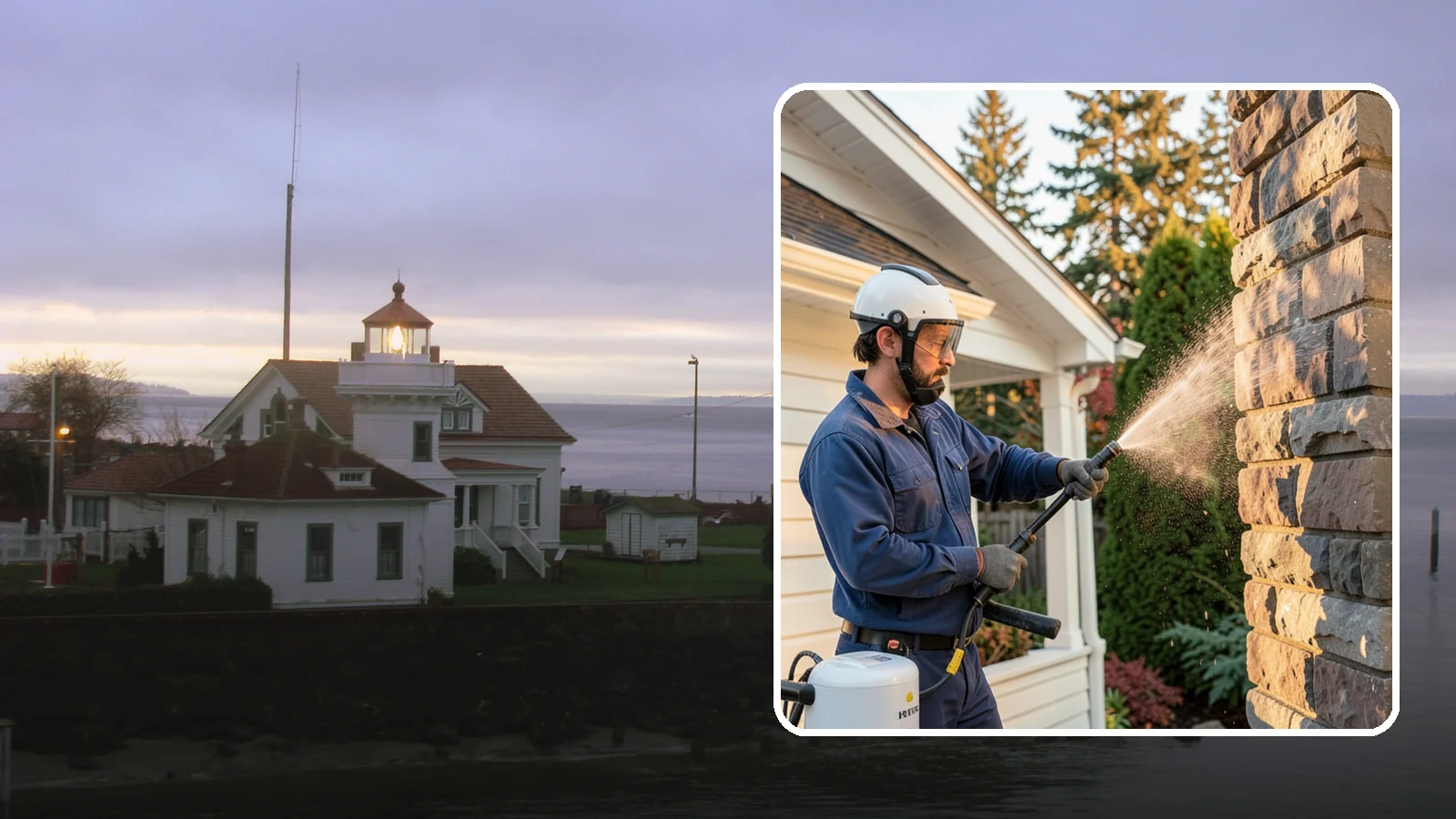Chimney Exterior Cleaning in Mukilteo, Snohomish County, WA - We clean the exterior of masonry and sided chimneys to remove algae, soot streaks, and moss from their weathered faces.