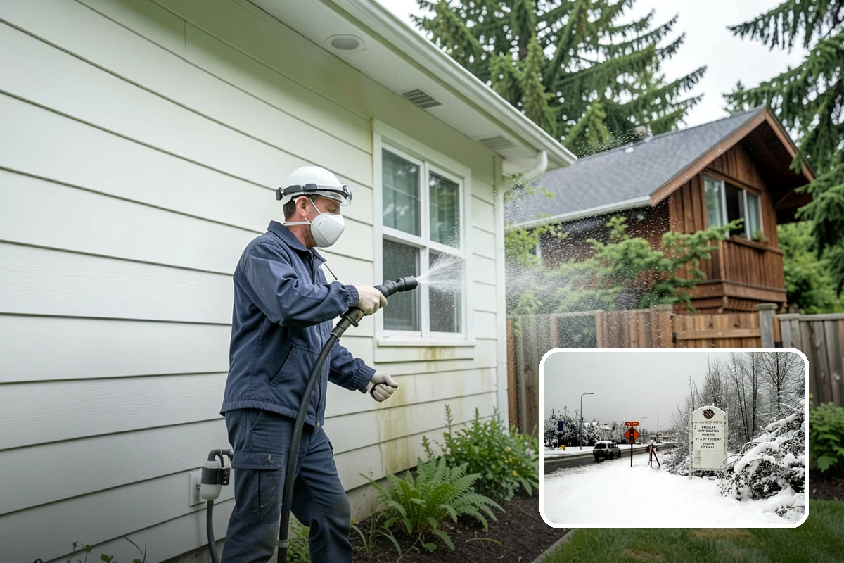 Chimney Exterior Cleaning in Newcastle, King County, WA - Removes algae and dark streaking from exposed chimney faces