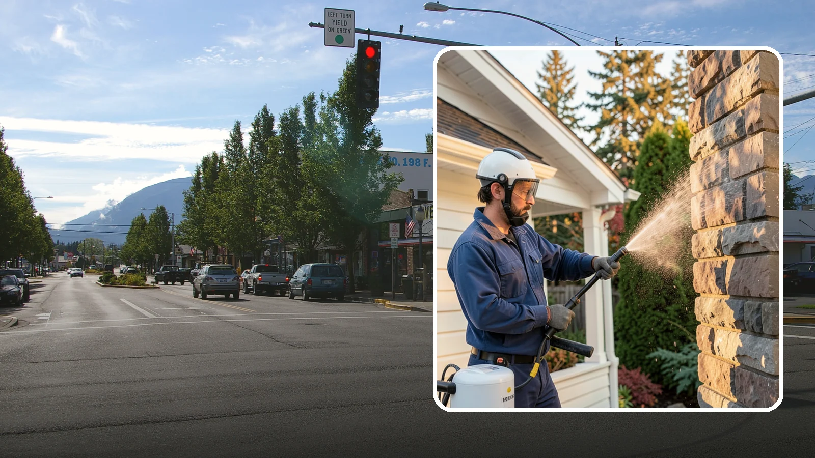 Chimney Exterior Cleaning in North Bend, King County, WA - We clean the exterior of masonry and sided chimneys to remove algae, soot streaks, and moss from their weathered faces.