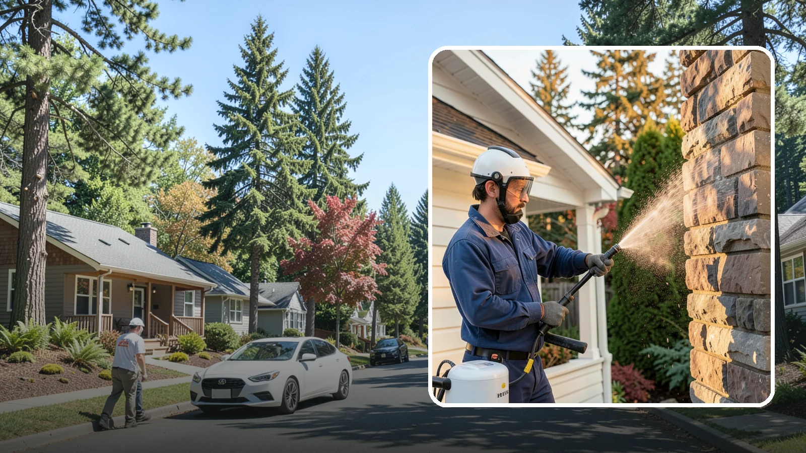 Chimney Exterior Cleaning in Orting, Pierce County, WA - We clean the exterior of masonry and sided chimneys to remove algae, soot streaks, and moss from their weathered faces.
