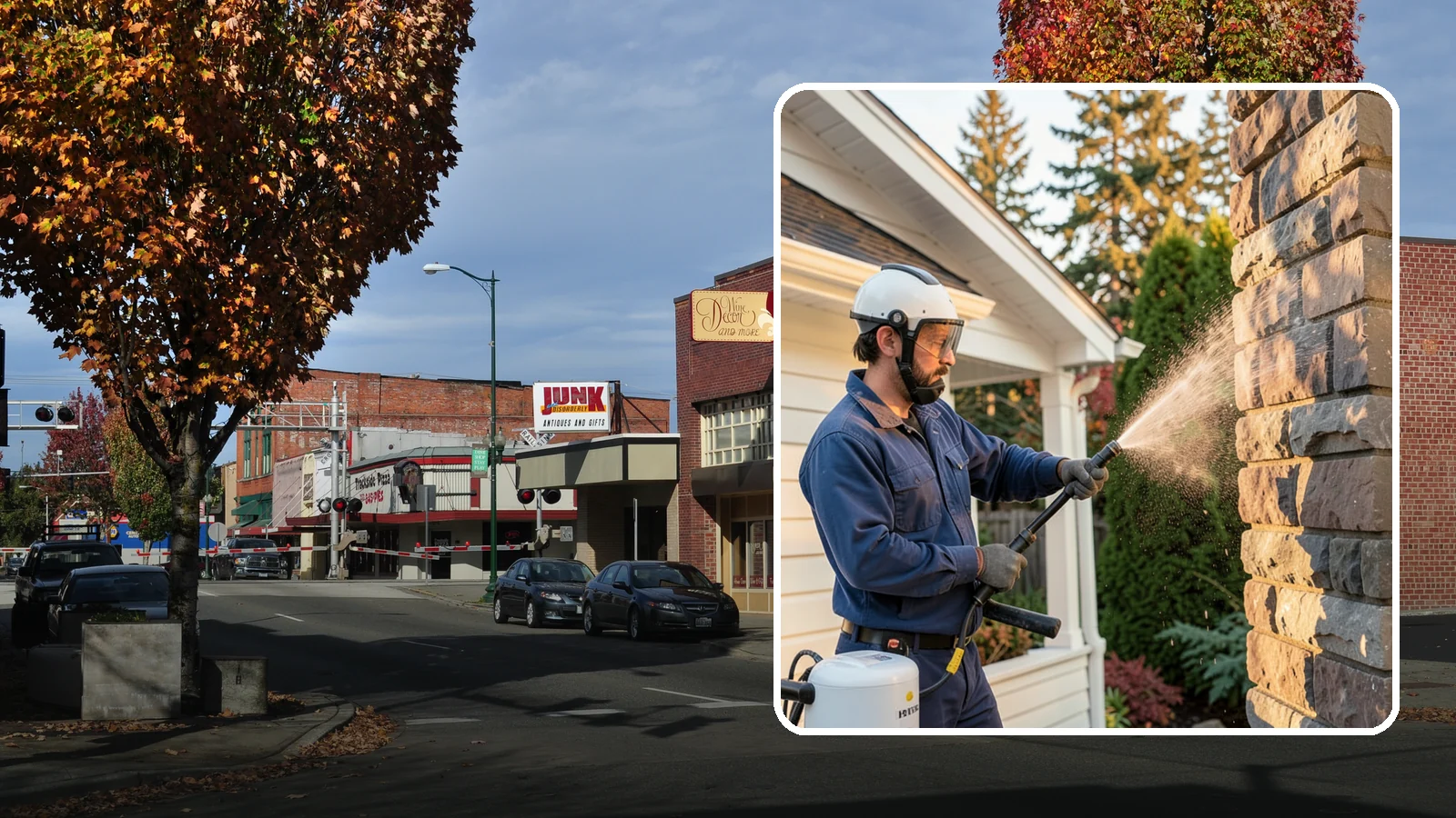 Chimney Exterior Cleaning in Puyallup, Pierce County, WA - We clean the exterior of masonry and sided chimneys to remove algae, soot streaks, and moss from their weathered faces.