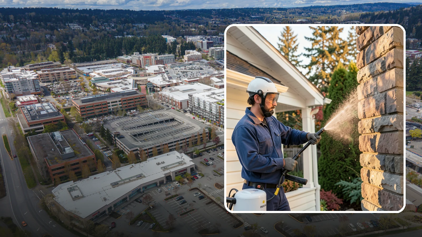 Chimney Exterior Cleaning in Redmond, King County, WA - We clean the exterior of masonry and sided chimneys to remove algae, soot streaks, and moss from their weathered faces.