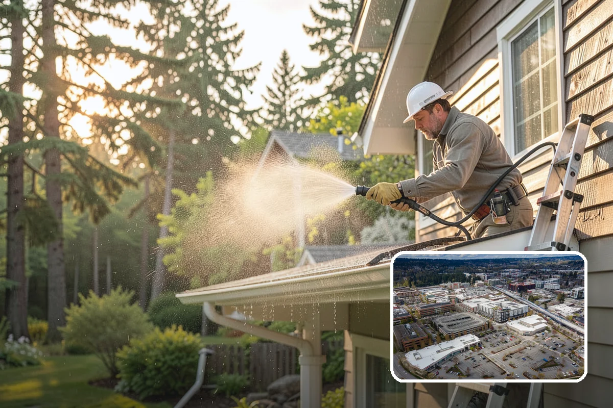 Chimney Exterior Cleaning in Redmond, King County, WA - Removes algae and dark streaking from exposed chimney faces
