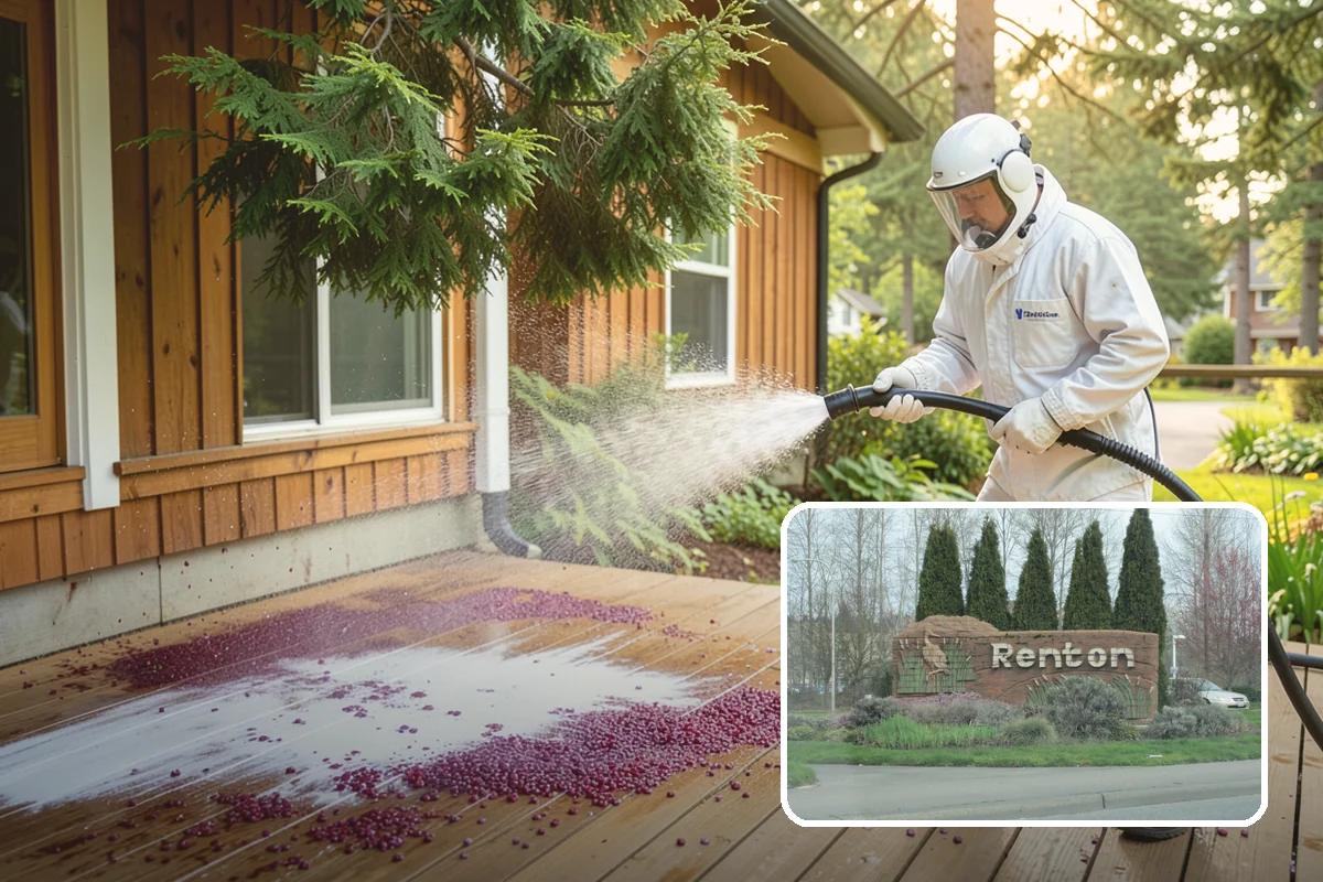 Chimney Exterior Cleaning in Renton, King County, WA - Removes algae and dark streaking from exposed chimney faces