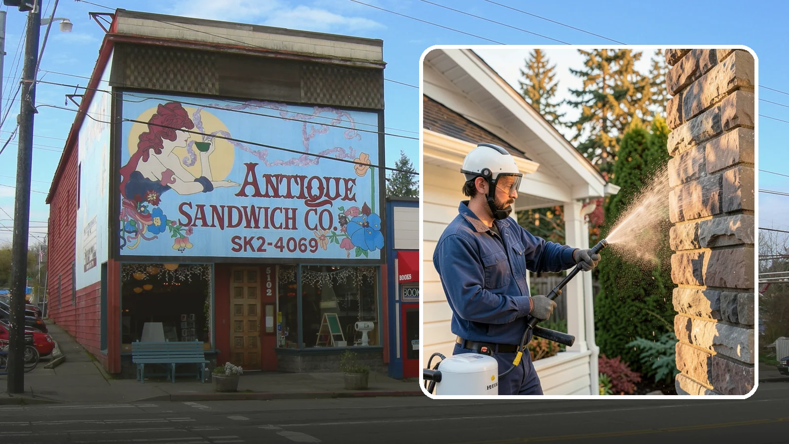 Chimney Exterior Cleaning in Ruston, Pierce County, WA - We clean the exterior of masonry and sided chimneys to remove algae, soot streaks, and moss from their weathered faces.