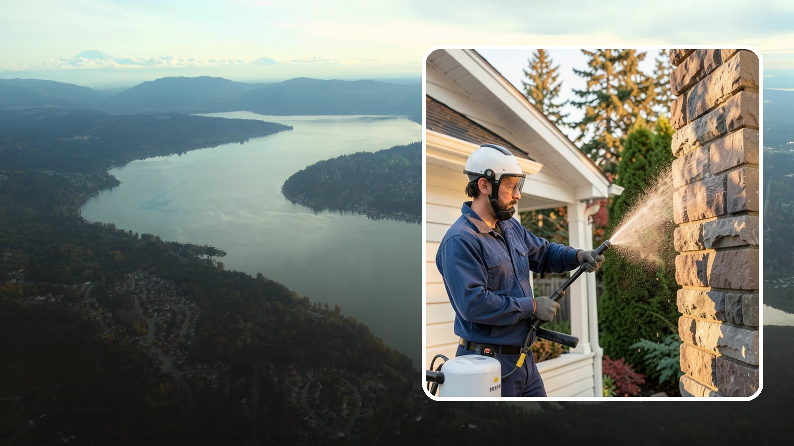 Chimney Exterior Cleaning in Sammamish, King County, WA - We clean the exterior of masonry and sided chimneys to remove algae, soot streaks, and moss from their weathered faces.