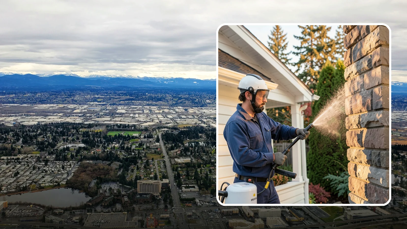 Chimney Exterior Cleaning in SeaTac, King County, WA - We clean the exterior of masonry and sided chimneys to remove algae, soot streaks, and moss from their weathered faces.