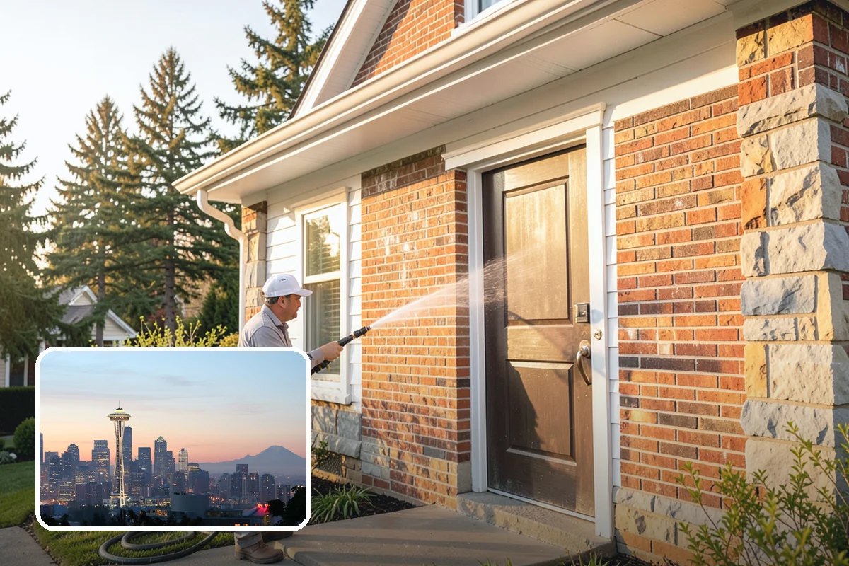 Chimney Exterior Cleaning in Seattle, King County, WA - Removes algae and dark streaking from exposed chimney faces