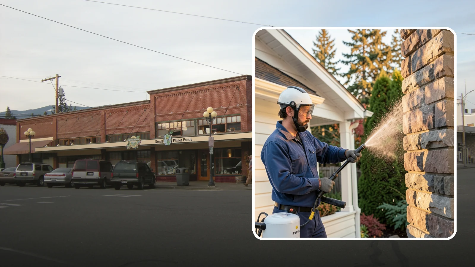 Chimney Exterior Cleaning in Sedro-Woolley, Skagit County, WA - We clean the exterior of masonry and sided chimneys to remove algae, soot streaks, and moss from their weathered faces.