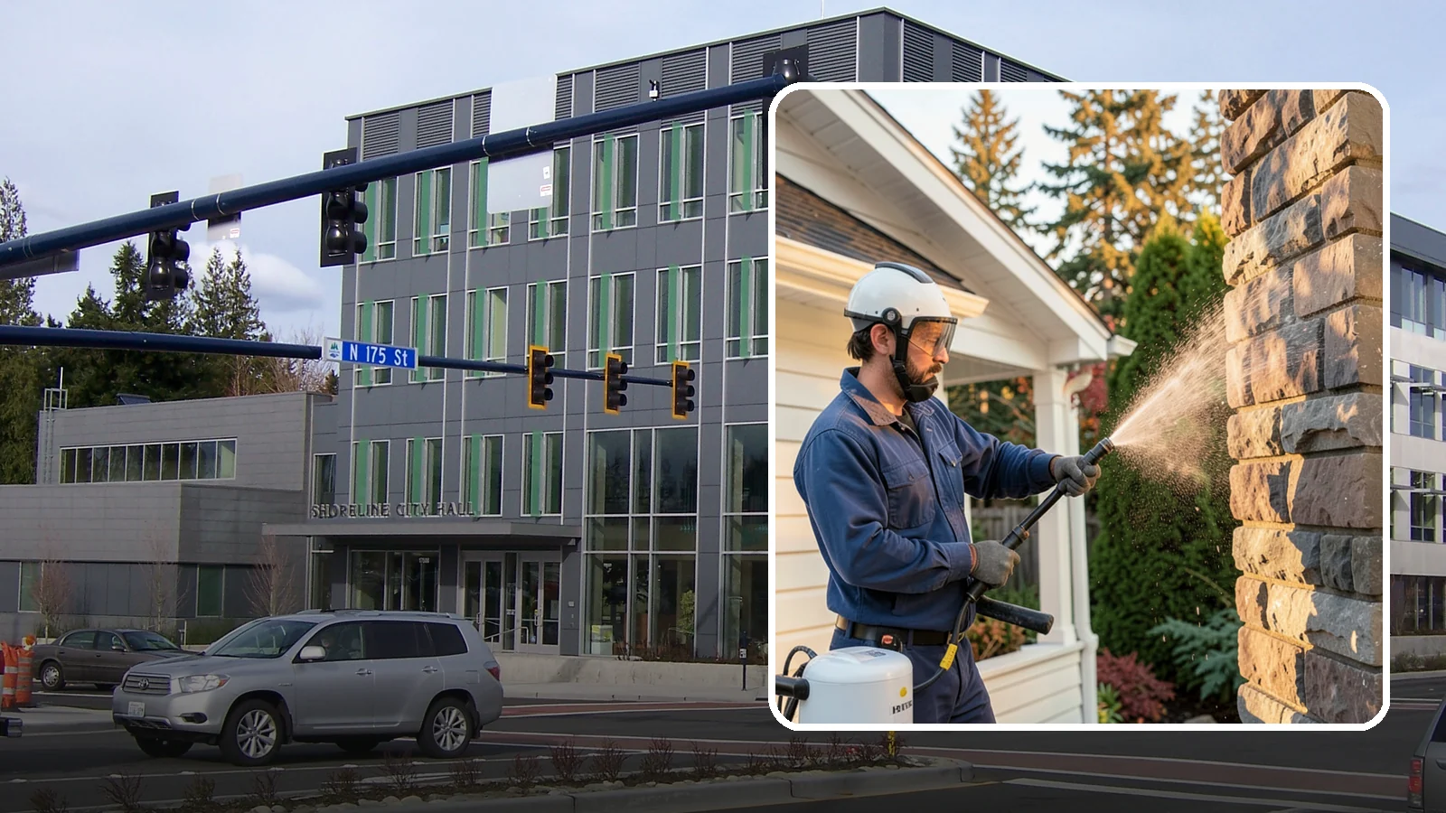 Chimney Exterior Cleaning in Shoreline, King County, WA - We clean the exterior of masonry and sided chimneys to remove algae, soot streaks, and moss from their weathered faces.