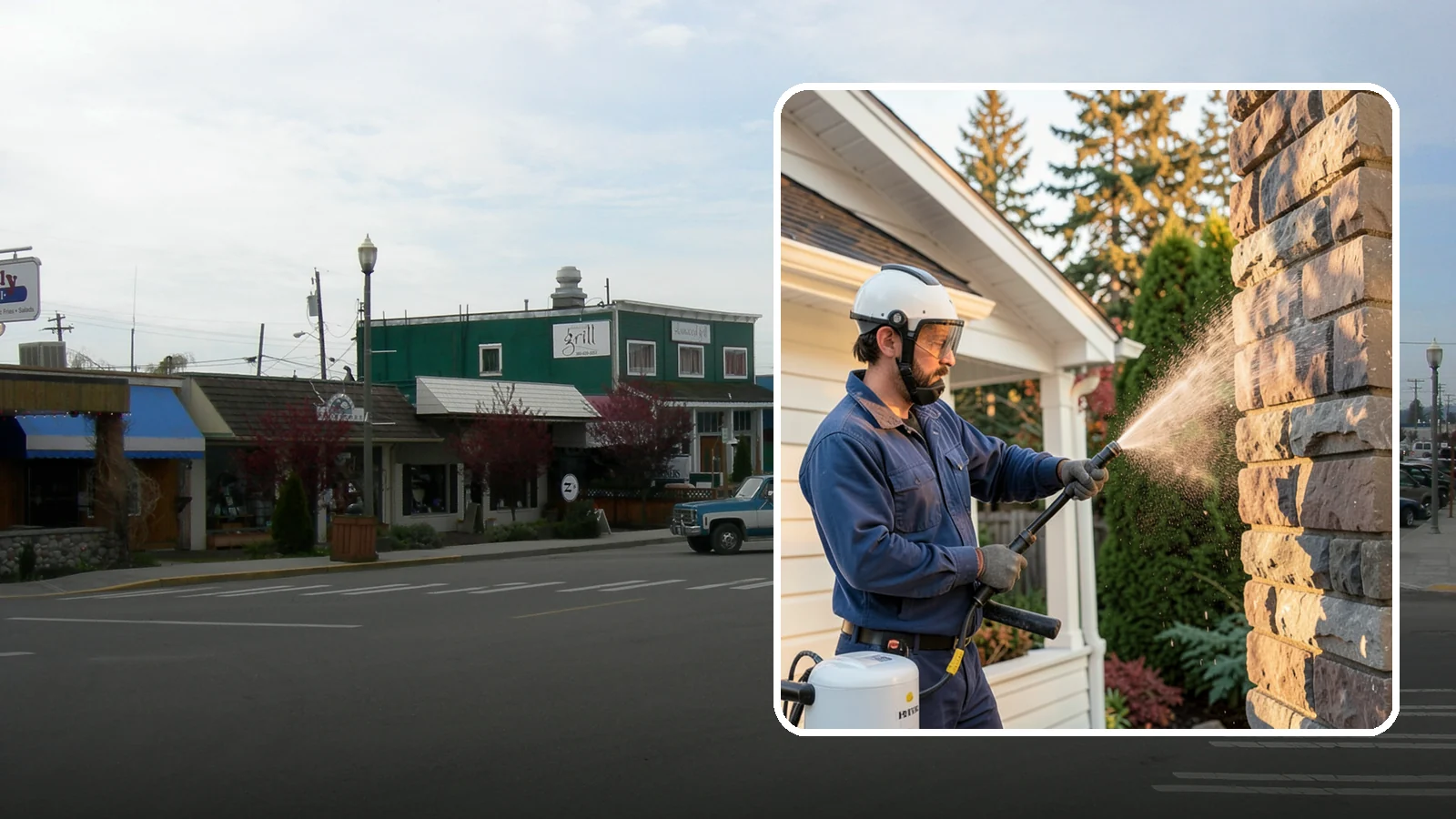 Chimney Exterior Cleaning in Stanwood, Snohomish County, WA - We clean the exterior of masonry and sided chimneys to remove algae, soot streaks, and moss from their weathered faces.