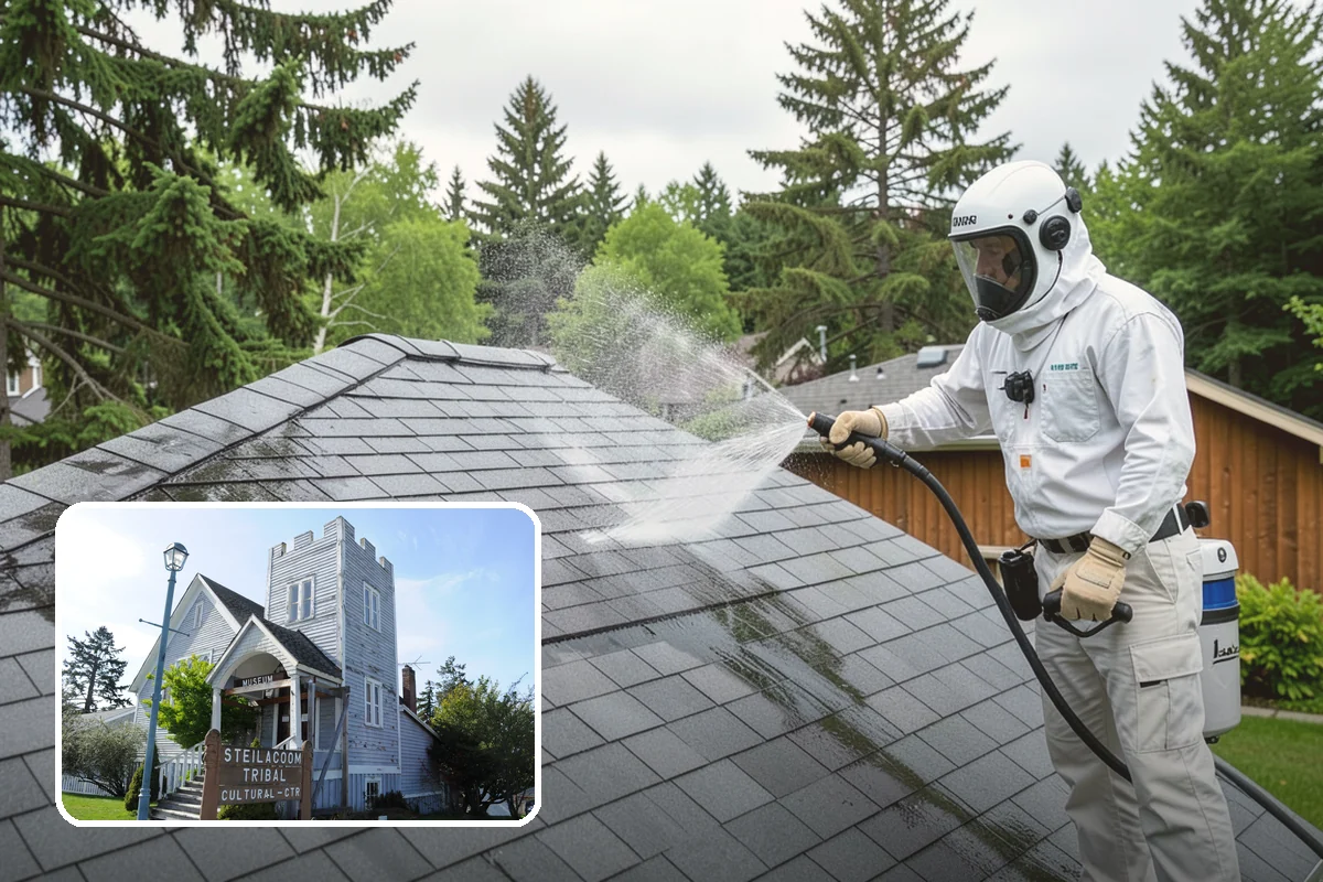 Chimney Exterior Cleaning in Steilacoom, Pierce County, WA - Removes algae and dark streaking from exposed chimney faces