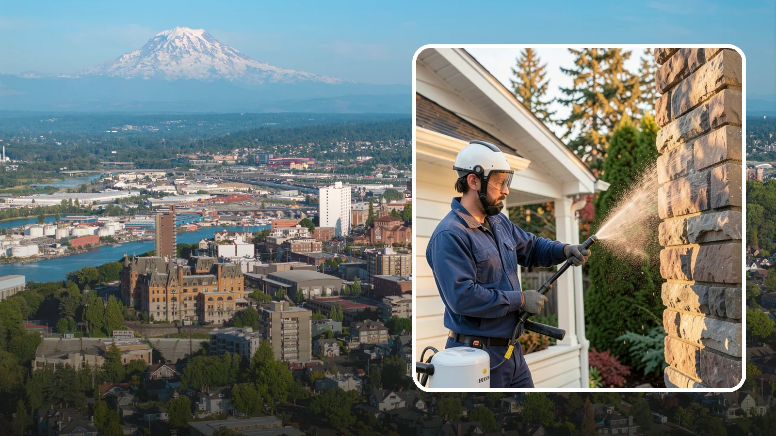 Chimney Exterior Cleaning in Tacoma, Pierce County, WA - We clean the exterior of masonry and sided chimneys to remove algae, soot streaks, and moss from their weathered faces.