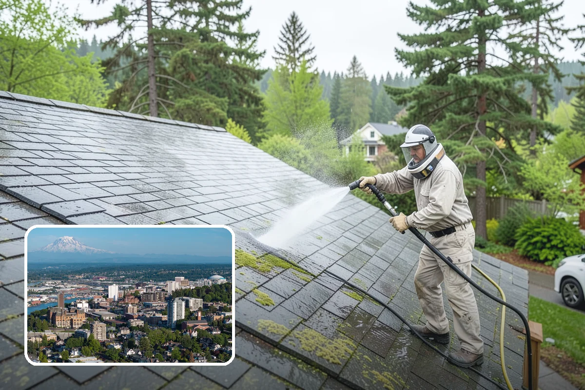 Chimney Exterior Cleaning in Tacoma, Pierce County, WA - Removes algae and dark streaking from exposed chimney faces