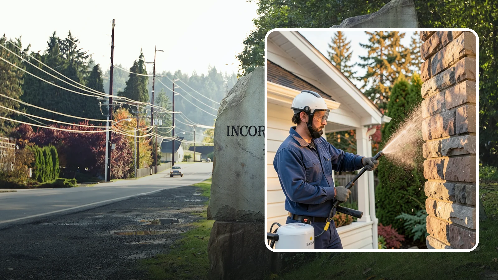 Chimney Exterior Cleaning in Wilkeson, Pierce County, WA - We clean the exterior of masonry and sided chimneys to remove algae, soot streaks, and moss from their weathered faces.
