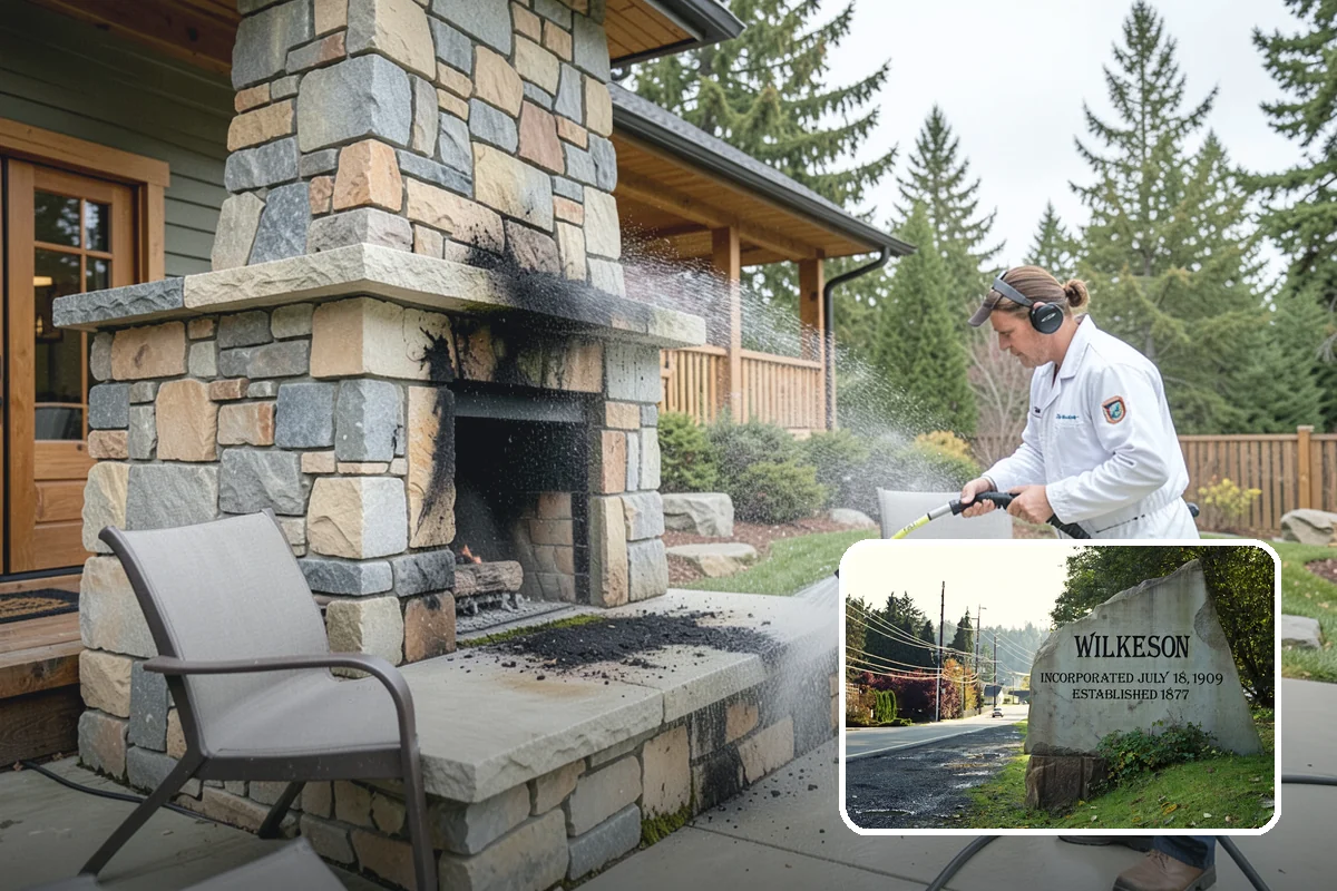 Chimney Exterior Cleaning in Wilkeson, Pierce County, WA - Removes algae and dark streaking from exposed chimney faces