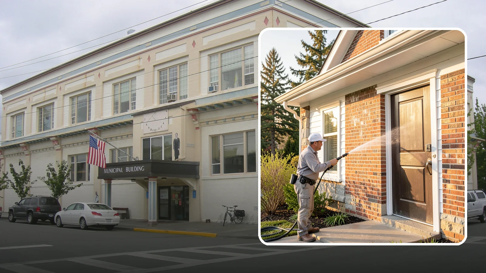 Church Exterior Cleaning in Anacortes, Skagit County, WA - Gentle, respectful exterior cleaning for churches that restores brick, stone, and stucco facades along with entry steps and...