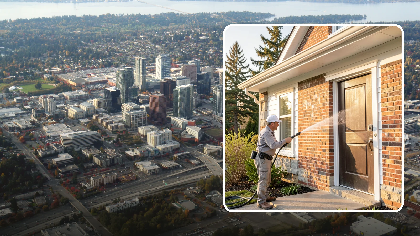 Church Exterior Cleaning in Bellevue, King County, WA - Gentle, respectful exterior cleaning for churches that restores brick, stone, and stucco facades along with entry steps and...