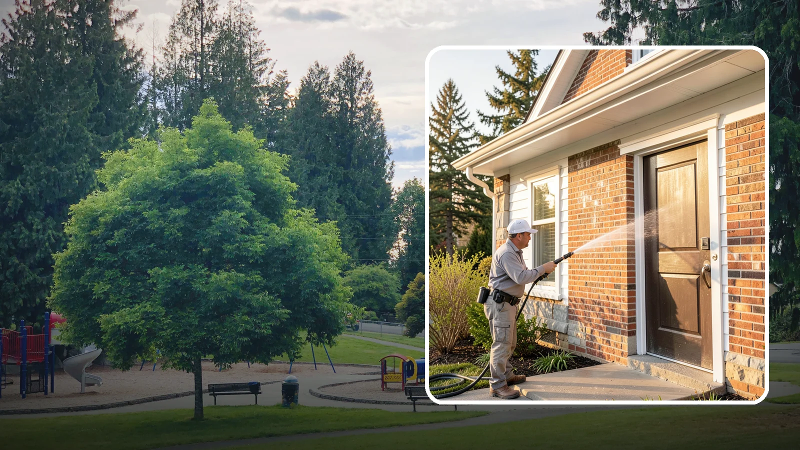 Church Exterior Cleaning in Bonney Lake, Pierce County, WA - Gentle, respectful exterior cleaning for churches that restores brick, stone, and stucco facades along with entry steps and...