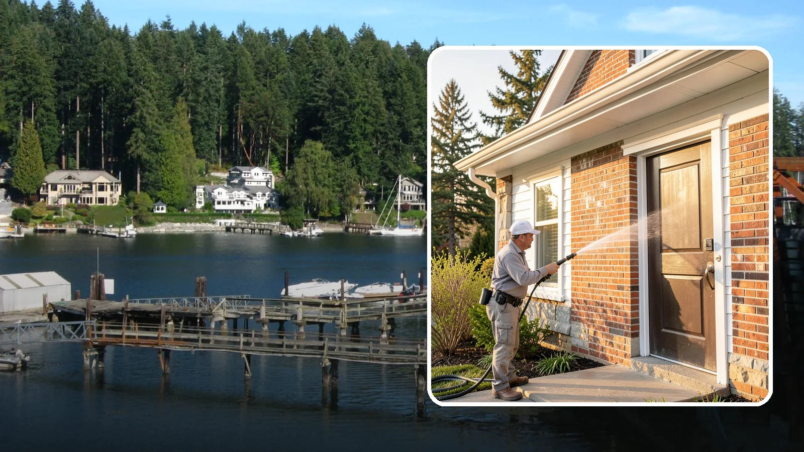 Church Exterior Cleaning in Gig Harbor, Pierce County, WA - Gentle, respectful exterior cleaning for churches that restores brick, stone, and stucco facades along with entry steps and...