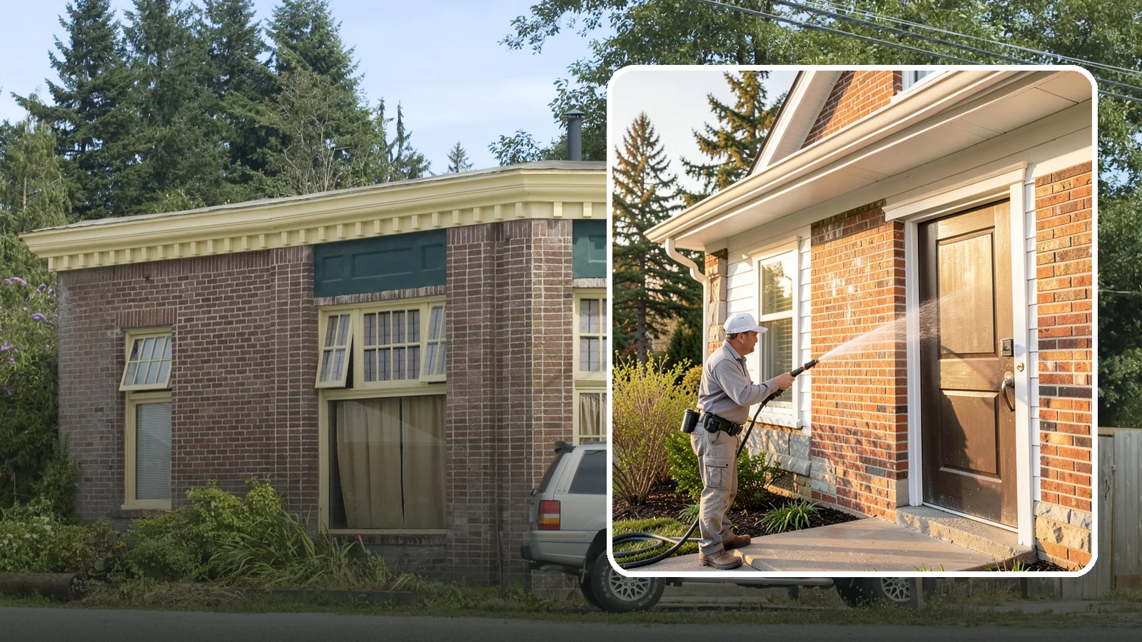 Church Exterior Cleaning in Hamilton, Skagit County, WA - Gentle, respectful exterior cleaning for churches that restores brick, stone, and stucco facades along with entry steps and...